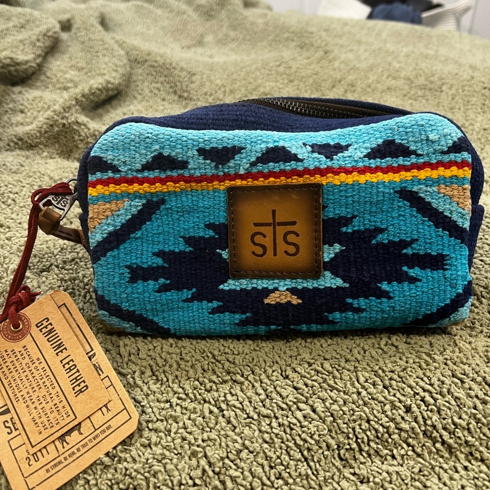 STS Turquoise and Navy Patterned Pouch